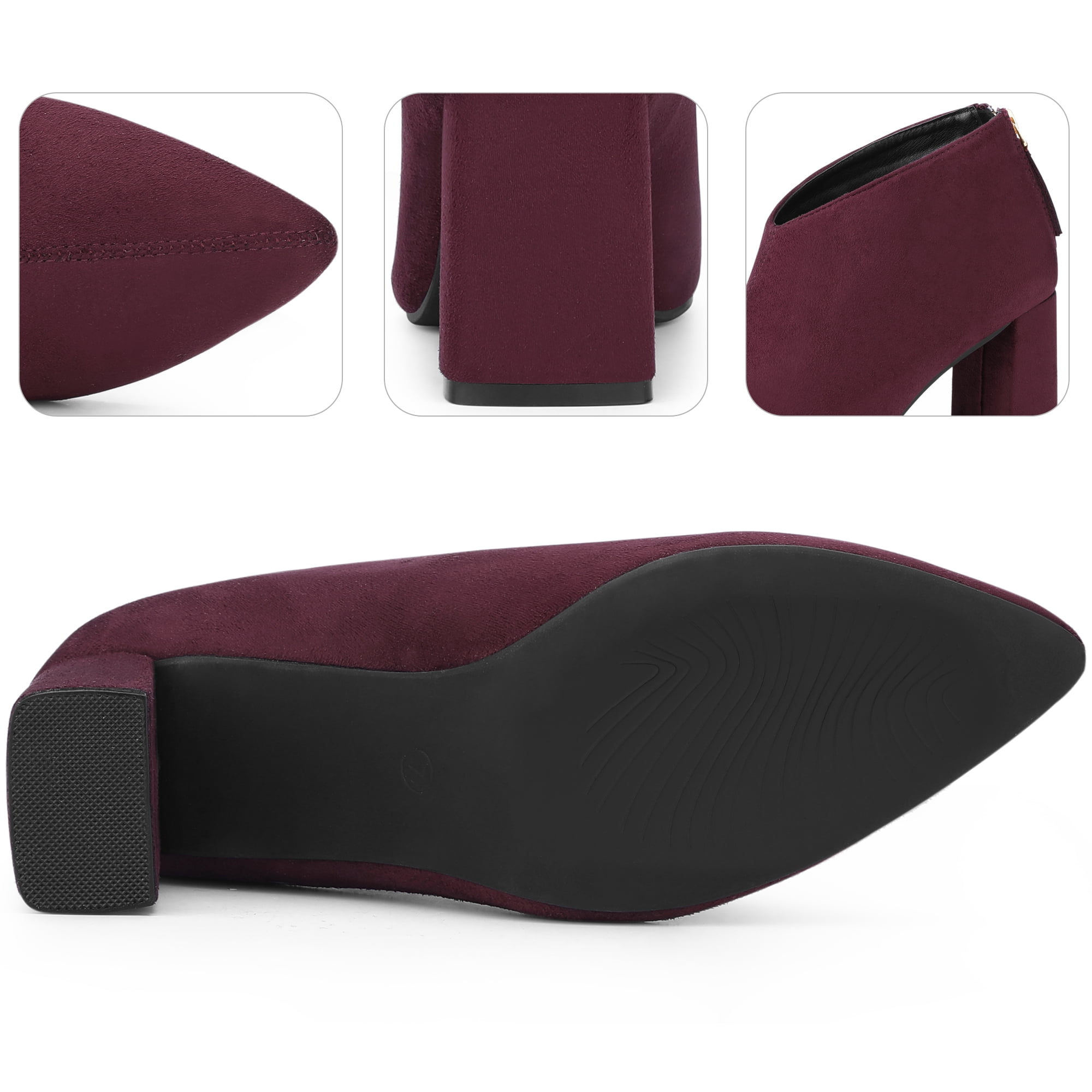 DARING DIVA Women's Pointed Toe Cutout Block Heel Ankle Booties Burgundy 7