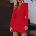 thumbnail image 2 of ketyyh-chn99 Red Blazer Women's Elegant Long Sleeve Lapel Blazer Dress Work Office Formal Button Blazers Belt Waisted Suit Dress, 2 of 5