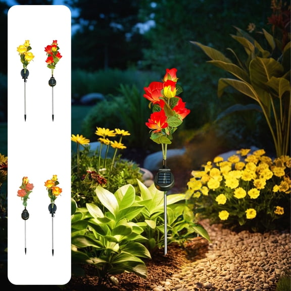 Lwlmwt Solar Garden Light 30-inch Ground Spike Rose Light Waterproof Outdoor Decorative Light Ideal for Courtyards, Pathways, and Garden Decor