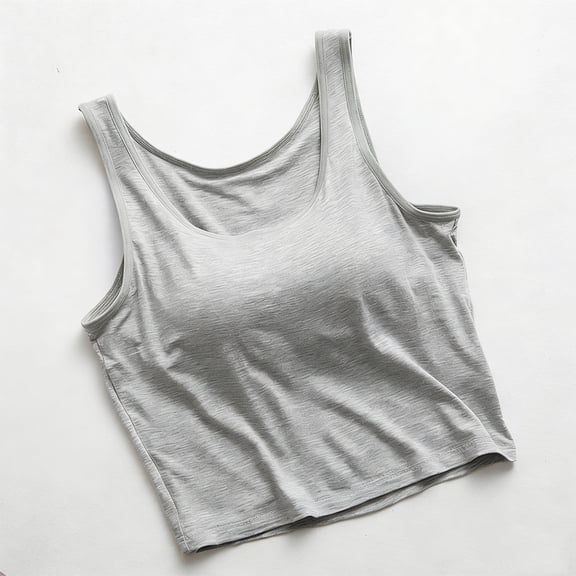 HOMBOM Womens Athletic Tank Tops with Built in Bras Summer Sleeveless Gray Yoga Casual Breathable Basic T Shirts for Women Scoop Neck