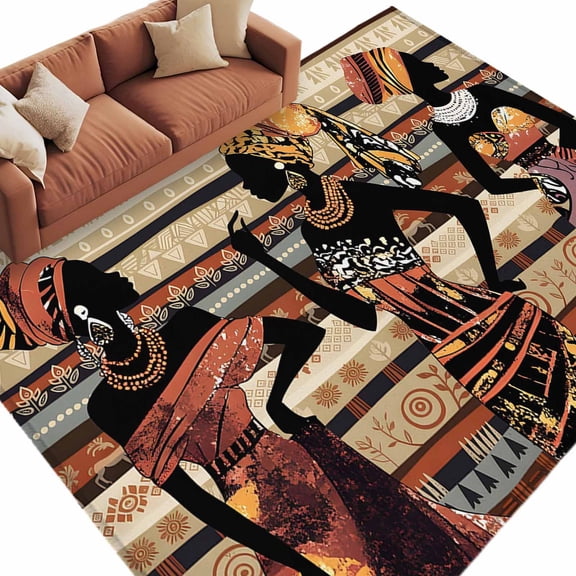 8x10 Area Rugs for Living Room, African Women Non Slip Area Rugs for Kitchen Bedroom Entryway, Black Boho Tradition Ethnic Southwest Washable Carpet Runner Rug Floor Mats for Bedroom Home Decor