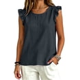 thumbnail image 6 of tarylea Tank Tops for Women Sleeveless Ruffled Shoulder Scoop Neck T-Shirts Casual Loose Summer Plain Tee Tops, 6 of 6
