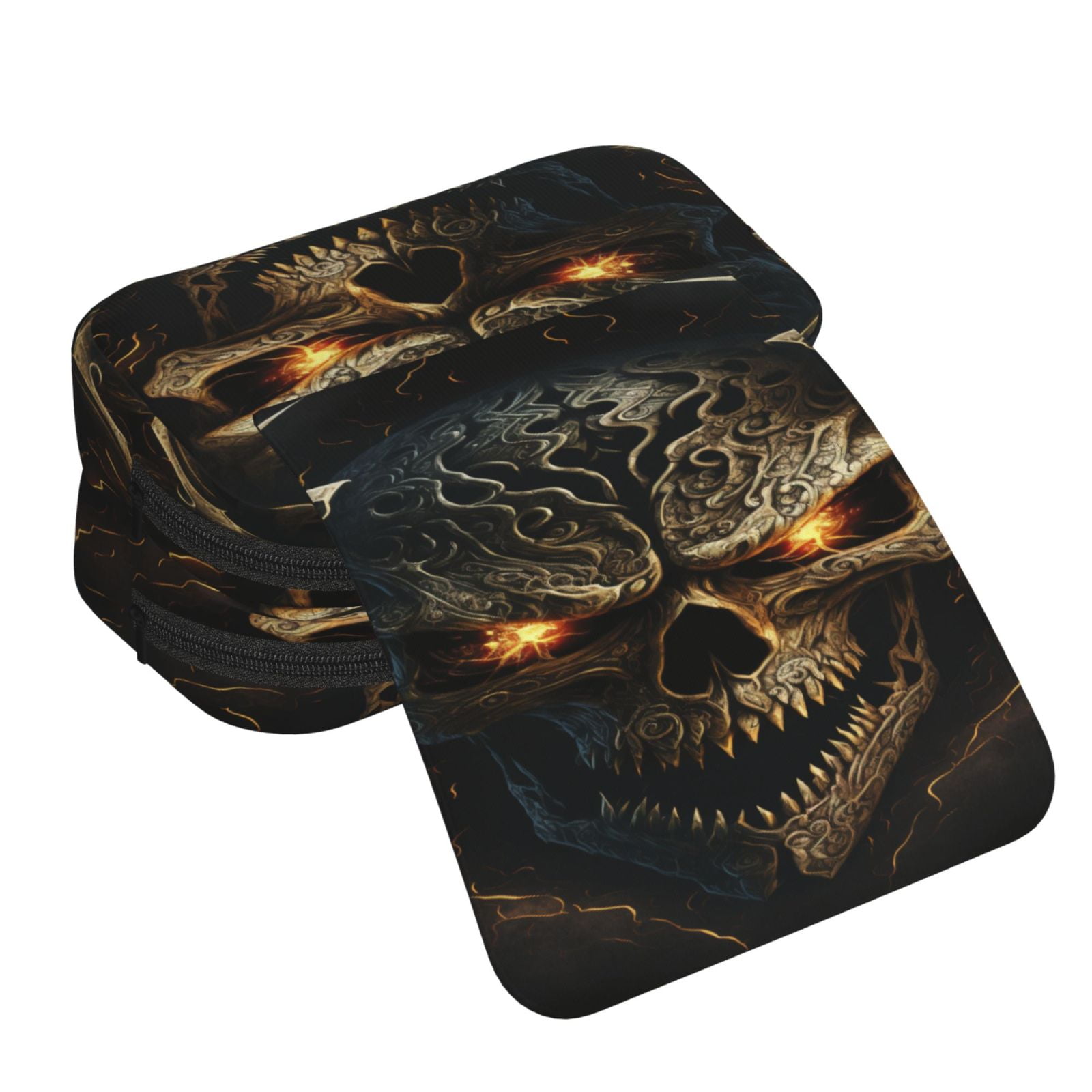 Rateoe Metal Evil Skull Pattern Double Clamshell Pen Case, Storage Organizer with Two Zipper Compartments– Holds Up to 50 Pencils & Pens