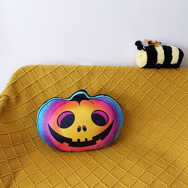 Cojín decorativo de Halloween | Cojín con forma de calabaza para sofá y decoración del hogar | Funda de almohada de algodón de 38 x 28 cm con cierre de cremallera