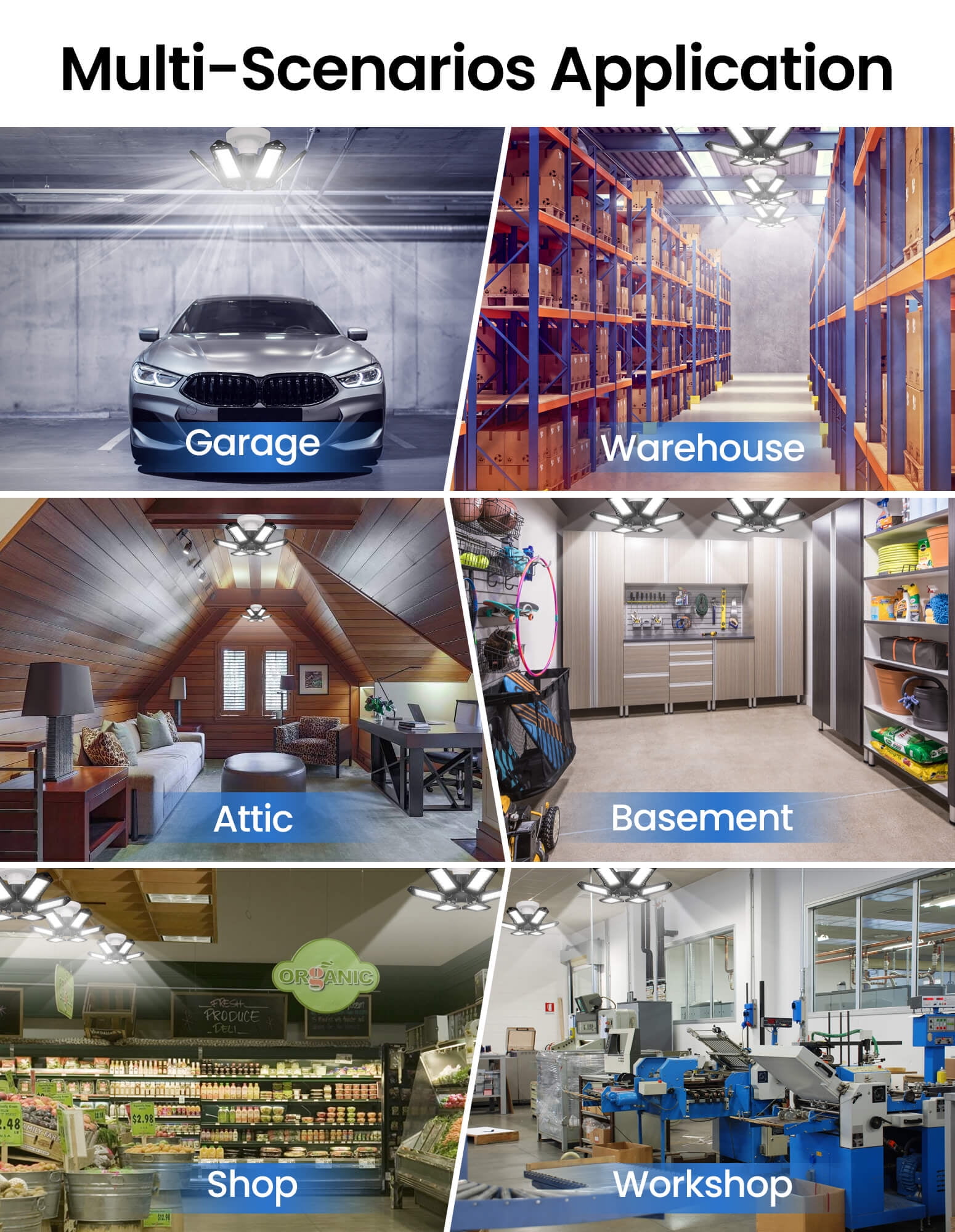 Fixdono 2 Pack LED Garage Lights Bulb, Ultra Bright 6500K 2200LM Garage Ceiling Shop Light E26/E27