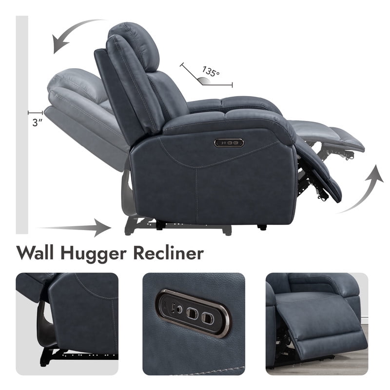 CHITA Genuine Leather Power Recliner Chairs, Wall Hugger Recliners RV Recliner for Living Room,Navy