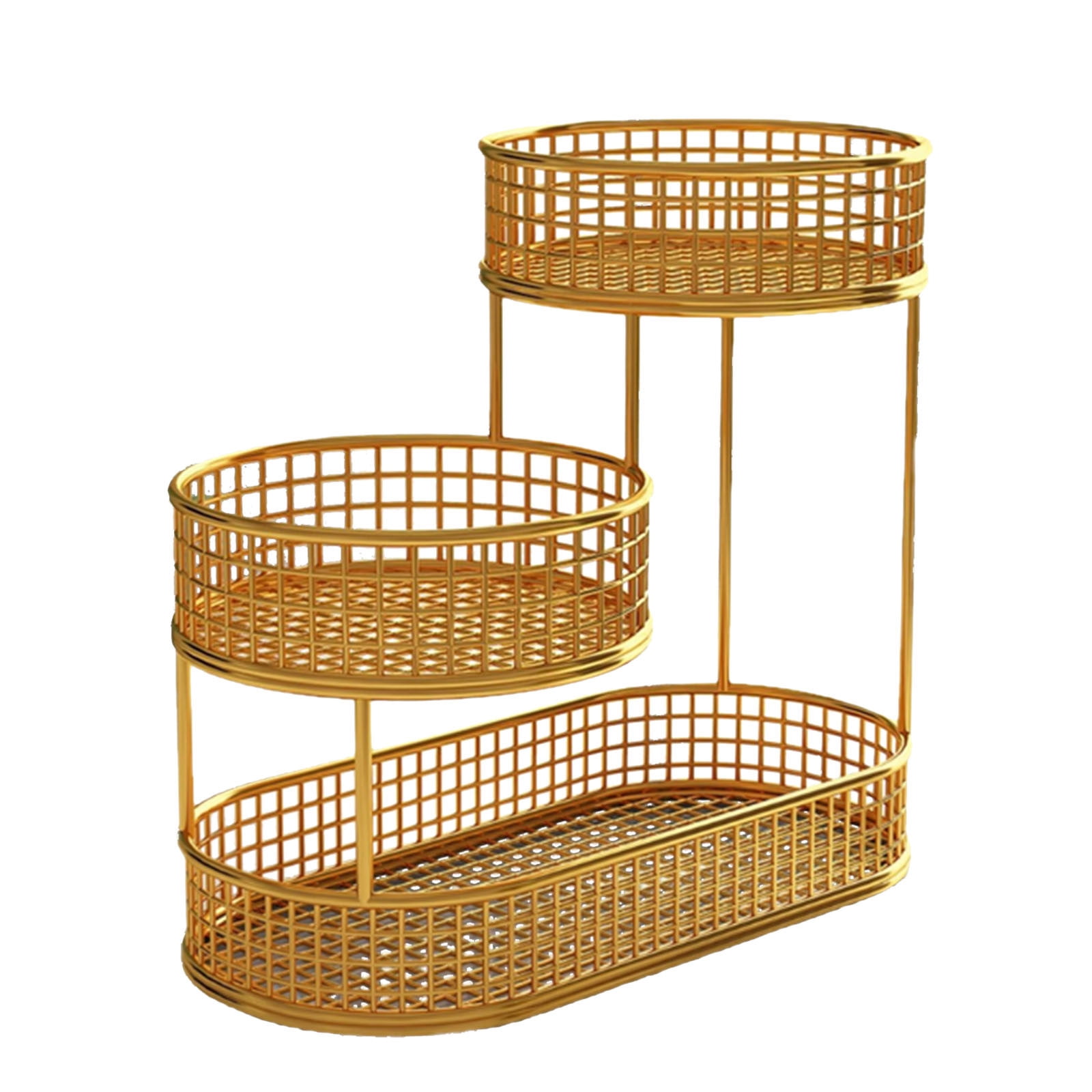 3 Tier Fruit Basket Countertop Round Artistical Fruit Basket Bowl For Kitchen Counter Compact Metal Mesh Basket Fruits & Vegetables Stand(Gold L)