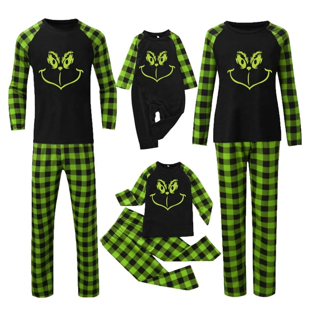 Conjuntos de pijamas navideños familiares a juego Grinch 2024, pijama de Grinch con parte superior y pantalones de pijama a cuadros, pijama de Grinch para niños y adultos para la familia, 10 Años