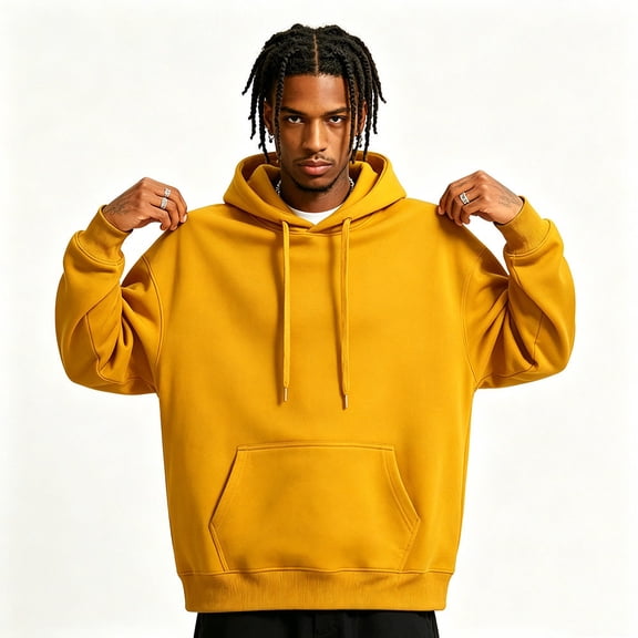 Men's Pullover Hoodie, Solid Drawstring Long Sleeve Sweatshirt