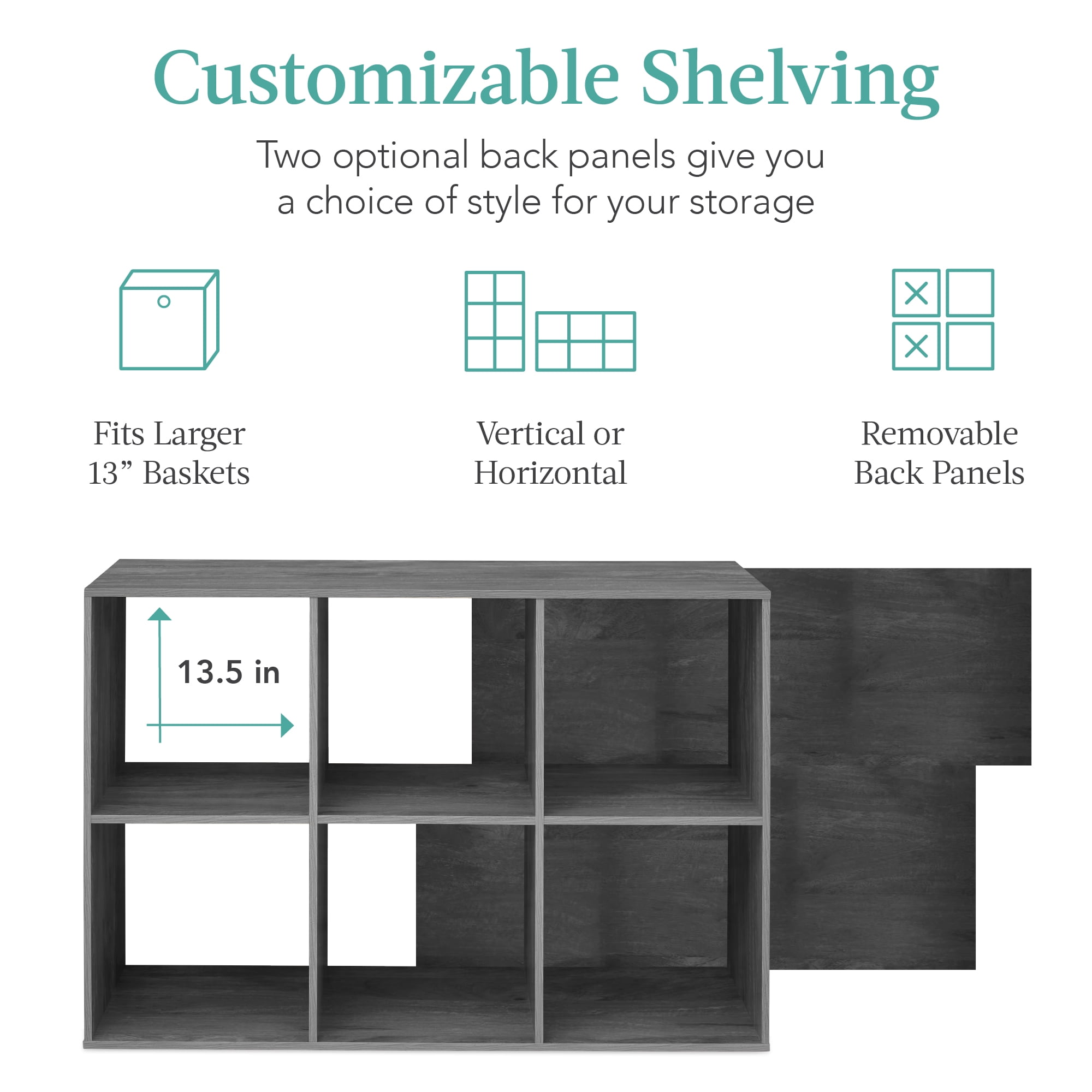 Best Choice Products 6-Cube Bookshelf, 13.5in Display Storage System, Organizer w/ Removable Back Panels - Dark Gray