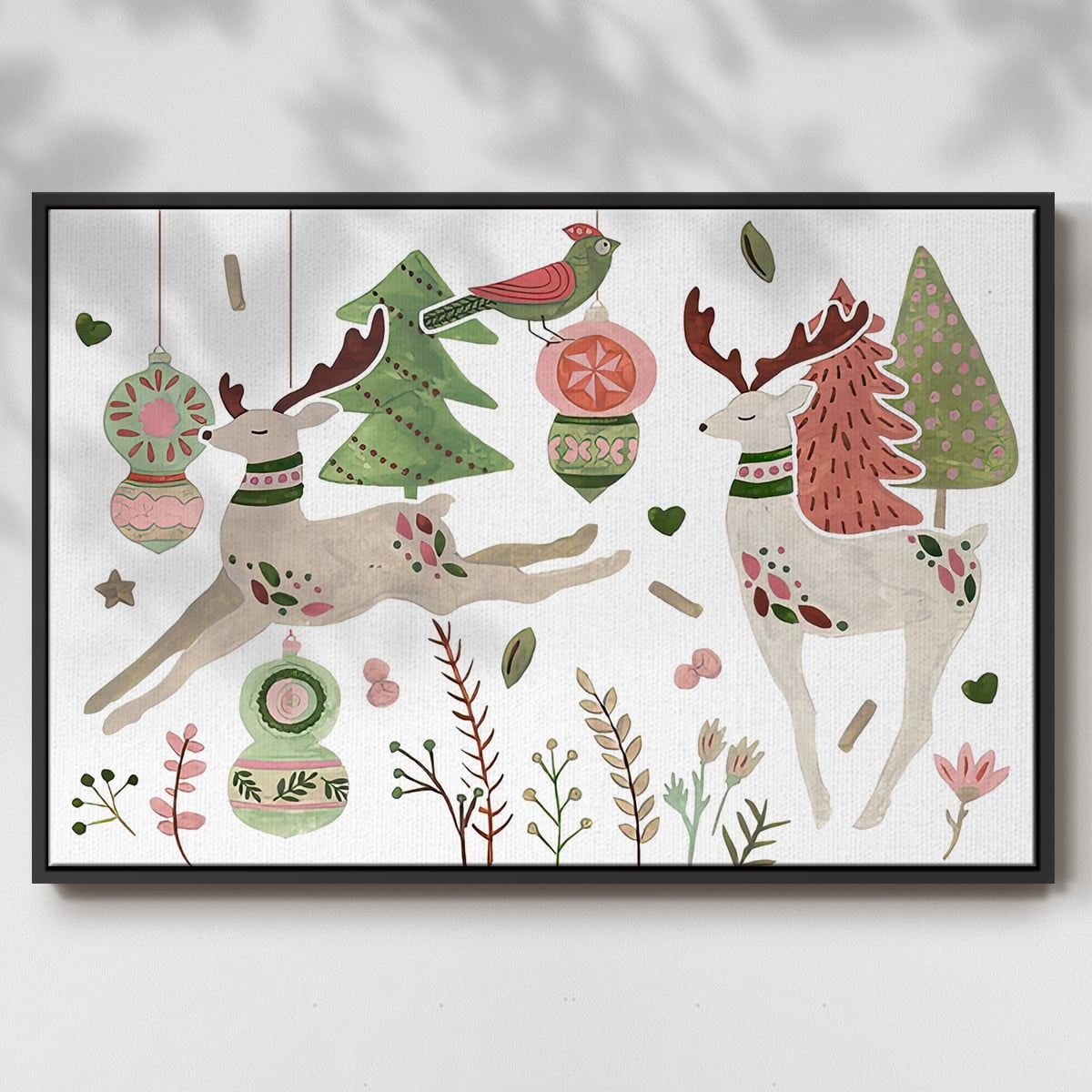 Reindeer Wishes Collection A - Framed Gallery Wrapped Holiday Canvas - 25 x 37 - Black Frame