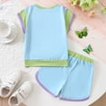 thumbnail image 2 of VUHXZWAF Summer Outfits Girls Fashion Color Block Short Sleeve Shirt and Shorts 2 Piece Set Size 3-4 Years, 2 of 3