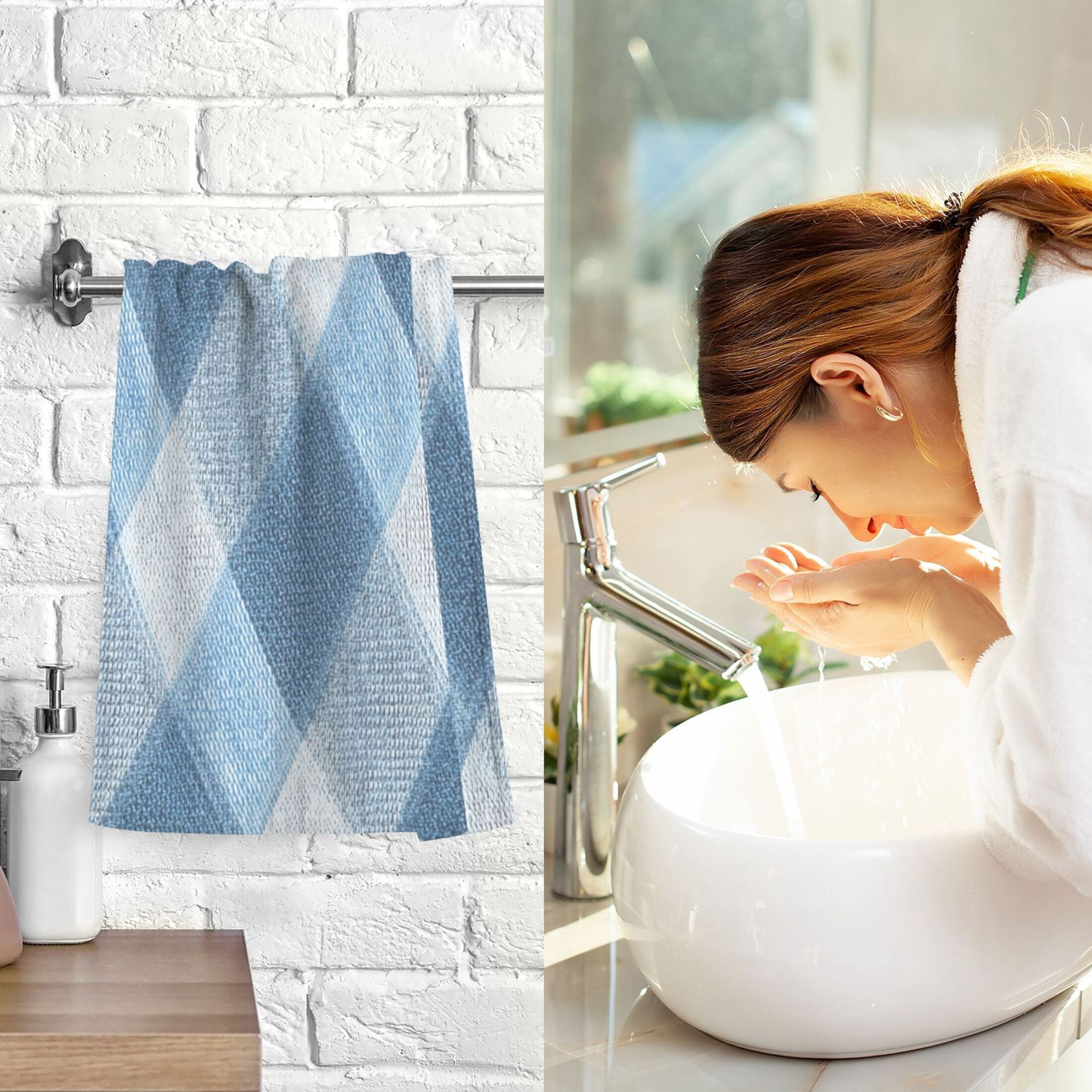 2 Pieces of Cotton Towel Face Towel Set Hand Towel Bath Towel Cotton Bath Towel Sets Light Blue Denim