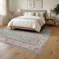 thumbnail image 3 of ODIKA 6'x9' Sage Green Blush Boho Vintage Beige Washable Area Rug Centered Bloom Medallion Pastel Distressed Country Edge for Dining Room, Under Table, Office Décor, Non-Slip Chair-Friendly, 3 of 7