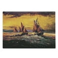 thumbnail image 1 of Country Cutting Board, Image of Old Sailboats Ships Cruising in Waves at Sunrise Time Dark Sky Art, Decorative Tempered Glass Cutting and Serving Board, Large Size, Yellow Orange, by Ambesonne, 1 of 1