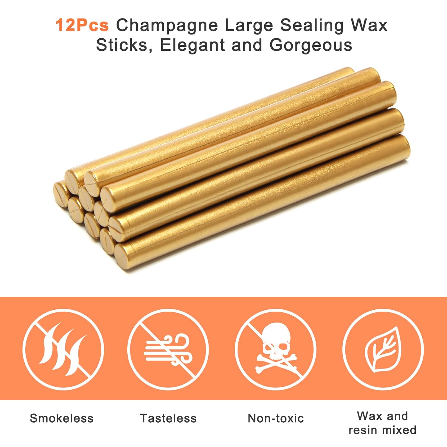 Sealing Wax Sticks 12P with Glue Gun, 5.4" Sealing Waxs Stick 10MM Fire Manuscript Glue Gun Wax Seal Stamp for Wedding Invitations, Envelopes, Package Seal Waxs Sticks (Gold)