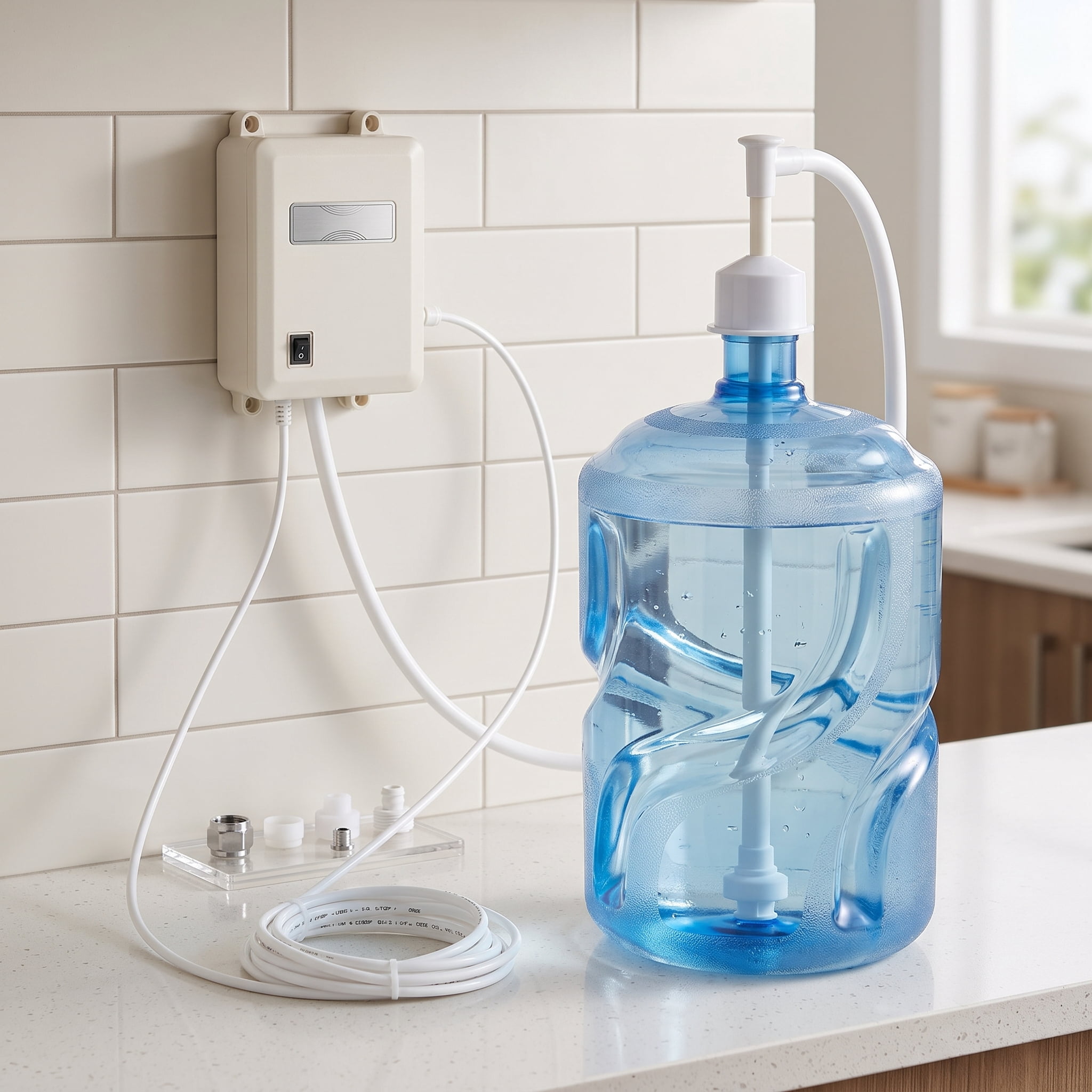 Bottled Water Dispenser Pump System, 40-60 PSI, 0.67 GPM, Dual Switch Protection, Quiet Operation, for 5-Gallon Water Jug Faucet