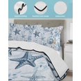 thumbnail image 3 of Full Size Quilt Bedding Set, Blue Starfish Coastal Reversible Summer Quilt 3 Pieces, Seaside Summer Ocean Shell Conch Lightweight Bedspreads Coverlets with 2 Pillow Shams for All Seasons, 3 of 5
