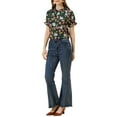 thumbnail image 2 of DARING DIVA Women's Floral Ruffled Neck Short Sleeves Top Blouse M Dark Green, 2 of 6