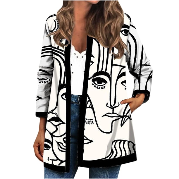 Chaqueta de mujer para entrenamiento diario de vacaciones, cárdigan de otoño e invierno, abrigo de punto abierto, Top informal de manga larga con estampado Floral Fridja BV0+4647