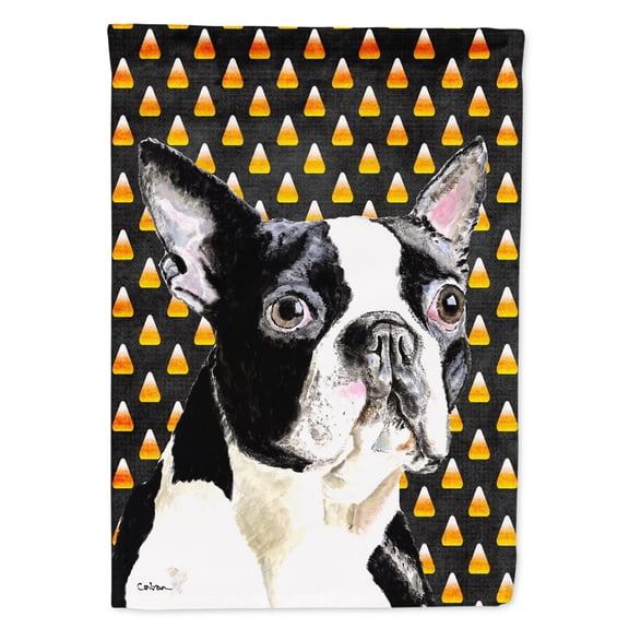 Carolines Treasures SC9171-FLAG-PARENT Boston Terrier Candy Corn Halloween Portrait Flag  multicolor