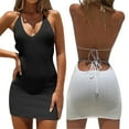 thumbnail image 3 of GENEMA Women Sleeveless Halter V-Neck Knit Bodycon Mini Dress Sexy Backless Clubwear, 3 of 13