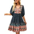 thumbnail image 3 of Txlixc, vestido de media manga para mujer, estampado Floral Vintage, botón, vendaje, verano, bohemio, vacaciones, vestido de fiesta, ropa de calle Txlixc Casual, 3 of 7