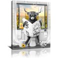 thumbnail image 1 of Cow Sunflower Bathroom Decor Wall Art 12x18 IN Black And White Cow Canvas Prints Funny Farmhouse Sunflower Artwork Paintings Highland Cow On Toilet Read Newspaper Picture Western Cute Flower, 1 of 6