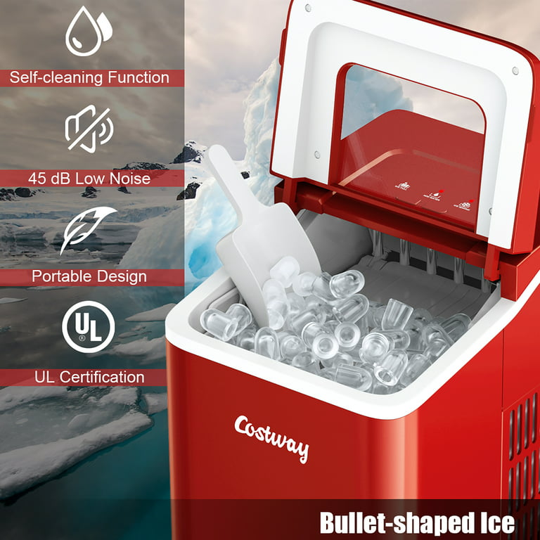 COSTWAY Countertop Ice Maker, Self-Cleaning Function, Ice Cubes Ready in 7  Minutes, 26LBS/24H Portable Stainless Steel Tabletop Ice Machine with Ice