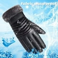 thumbnail image 3 of dianhelloya 1 Pair Men Women Winter Faux Leather Motorcycle Gloves Non-slip Palm Motorbike Gloves Waterproof Thickened Plush Lining Cycling Mittens Black, 3 of 7