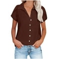 thumbnail image 1 of Besolor Women's Button down Shirts Collared Ruffle Short Sleeve Summer Tops Solid Color Casual Blouses, 1 of 6