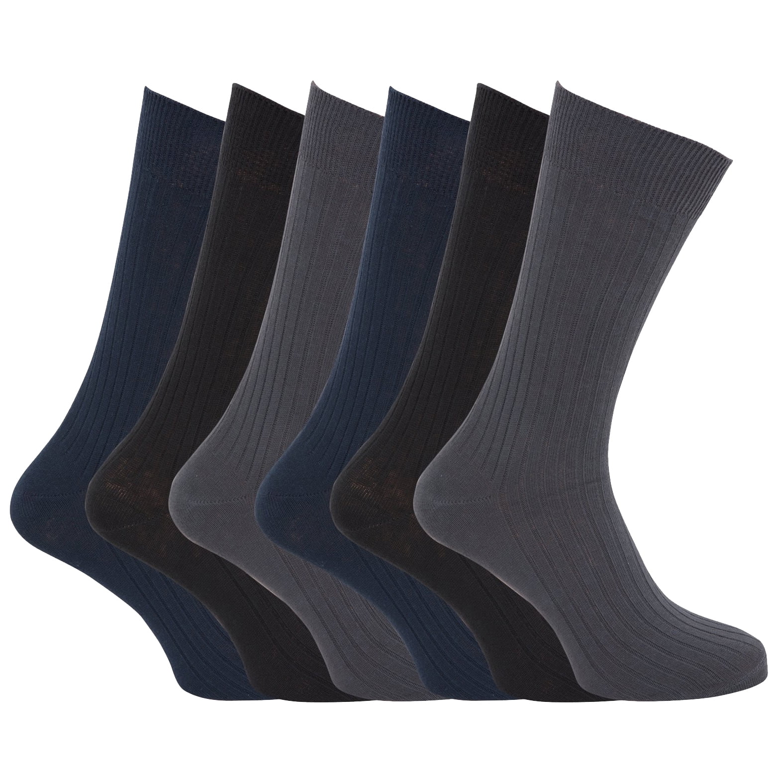 Gentle Grip 6 Pack Mens Cotton Loose Wide Top Non Elastic Binding Crew Socks