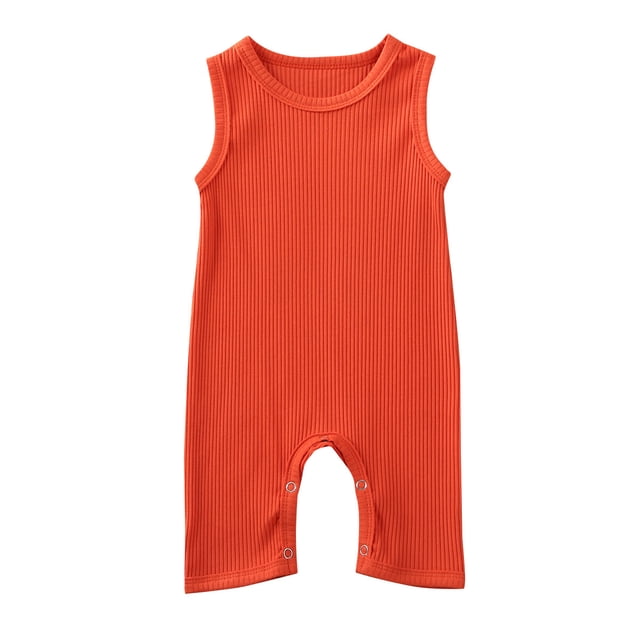 Barboteuse Couleur Unie pour Bébé, Sans Manches Col Rond en Tissu Côtelé une Pièce