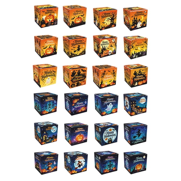 24-Pack Halloween Folding Boxes - Paper Candy & Snack Goodie Containers for Party Favors, Mix Color (2.76" Cube)