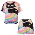 thumbnail image 3 of Cute Planet Cat Print Women'S Pajamas Set Summer Sleepwear Sets 2 Piece Lounge Set, 3 of 7