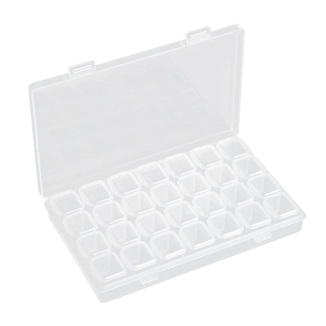 EeaseCA 28 Compartments Jewelry Box Transparent Nail Art Beads Container Empty Storage Case Holder Manicures Organizer (White)