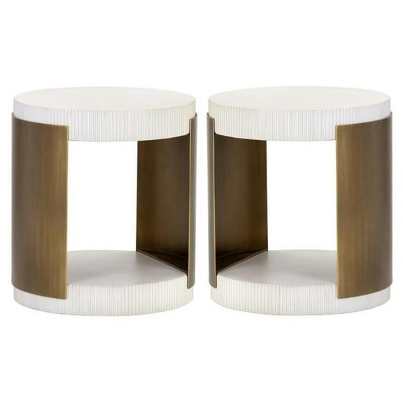 Home Square Cavette 19" Metal End Table with Brass Frame in White - Set of 2