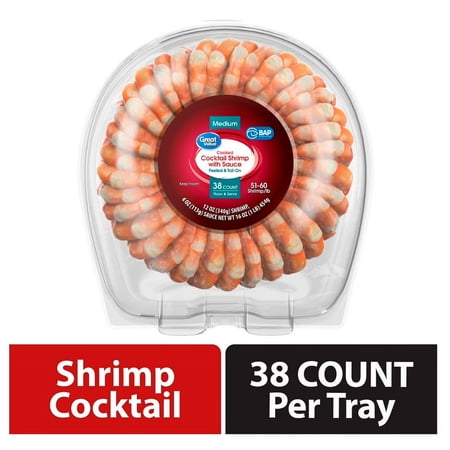 Great Value Cooked Medium Shrimp Ring with Cocktail Sauce, 16 OZ, Frozen
