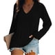 thumbnail image 1 of Camiseta informal de manga larga con cuello en V para mujer, camiseta de manga larga para mujer y niña, 1 of 4