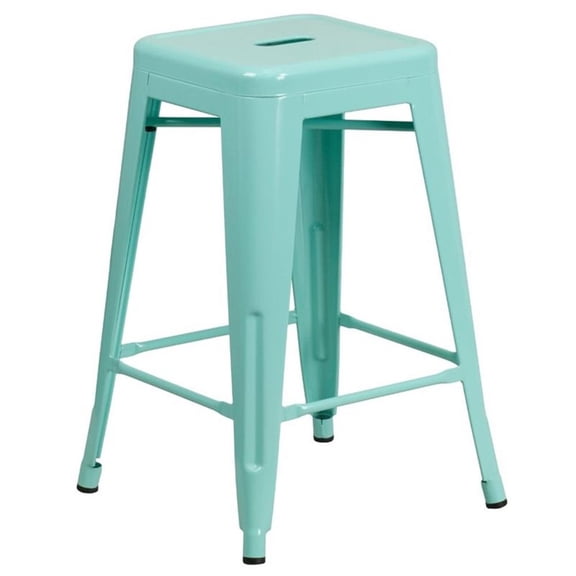 Pemberly Row Modern 24" Metal Backless Counter Stool in Mint Green