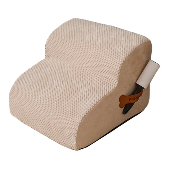 S SERENABLE Dog Stairs 2 Step Comfotable Soft Dog Ramp for Puppy Indoor Use Dogs Injured Beige