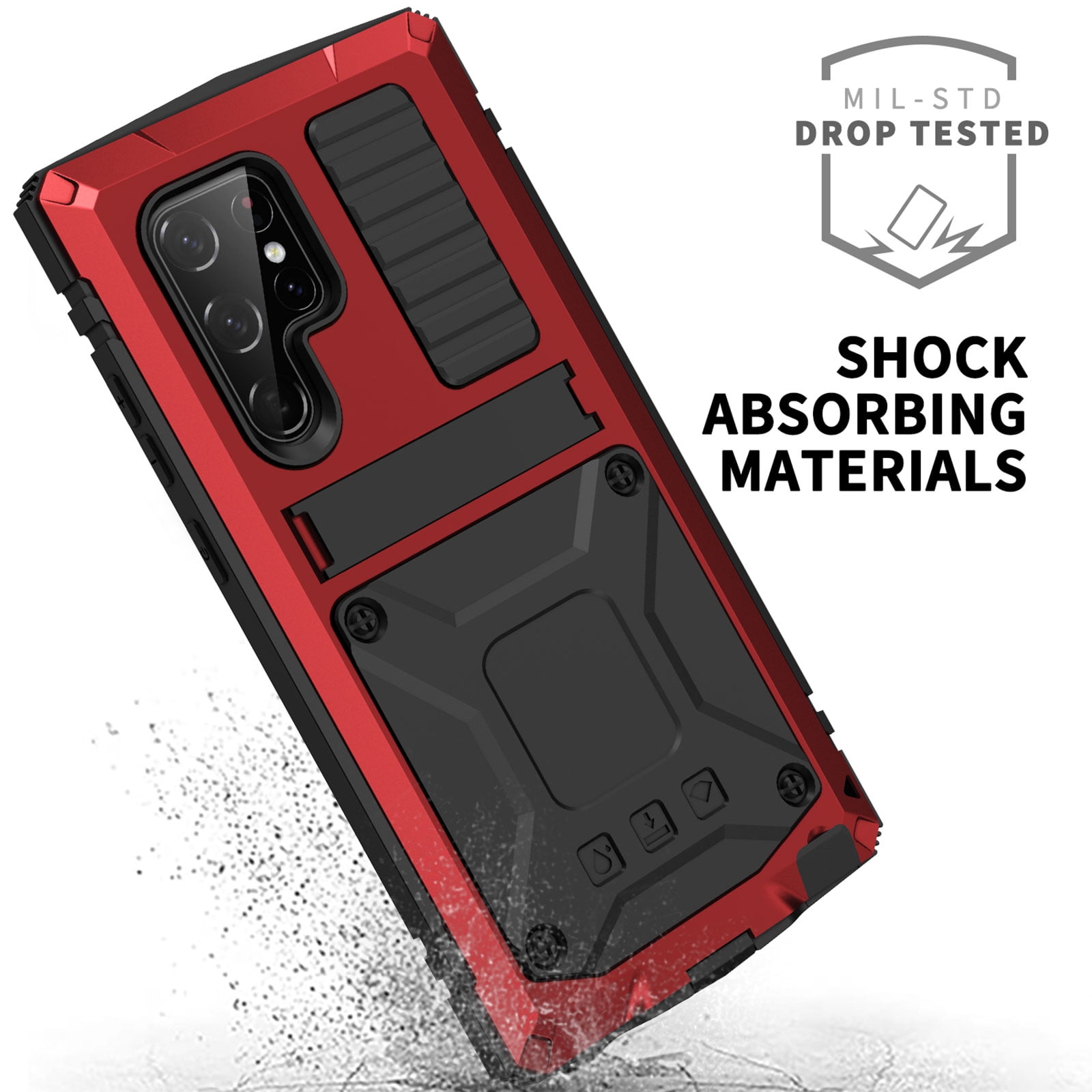 Samsung S22 Ultra Rugged Full-Body Case, Metal Bumper Built-in Screen Protector&Kickstand,Dustproof Drop-Proof,Full Body Protection Heavy Duty Military Cover For Samsung Galaxy S22 Ultra, Red