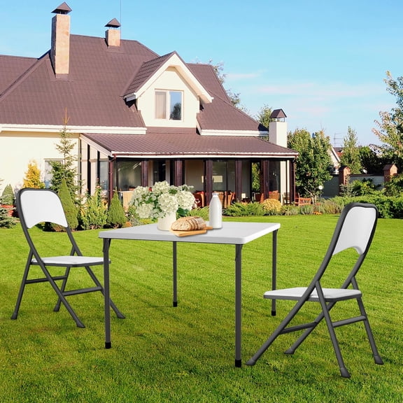 34" Folding Table, Portable Square Folding Card Table with Collapsible Legs & Carrying Handle, Plastic Tables for Camping, Picnic, Office, Party, White