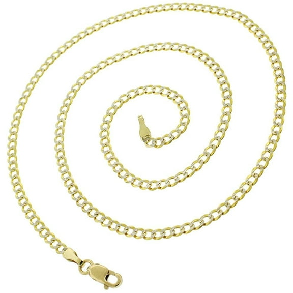 14K Yellow Gold 5.5mm Solid Cuban Diamond Cut Chain, FREE Microfiber Cloth, Curb Pave Link Mens Womens Necklace, Giorgio Bergamo