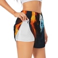 thumbnail image 1 of Balery Red And Blue Fire Cat Pantalones cortos deportivos para mujer con forro y dos bolsillos, elásticos, para entrenamiento, gimnasio, yoga-Large, 1 of 7