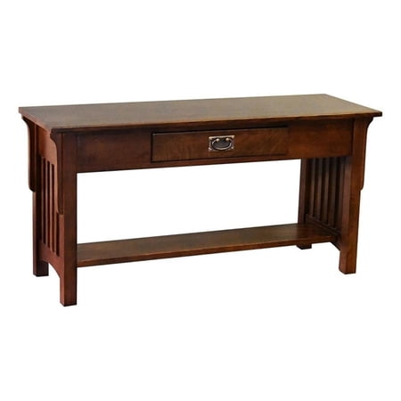 Pemberly Row Arts and Crafts 1 Drawer Wood Console Table in Walnut