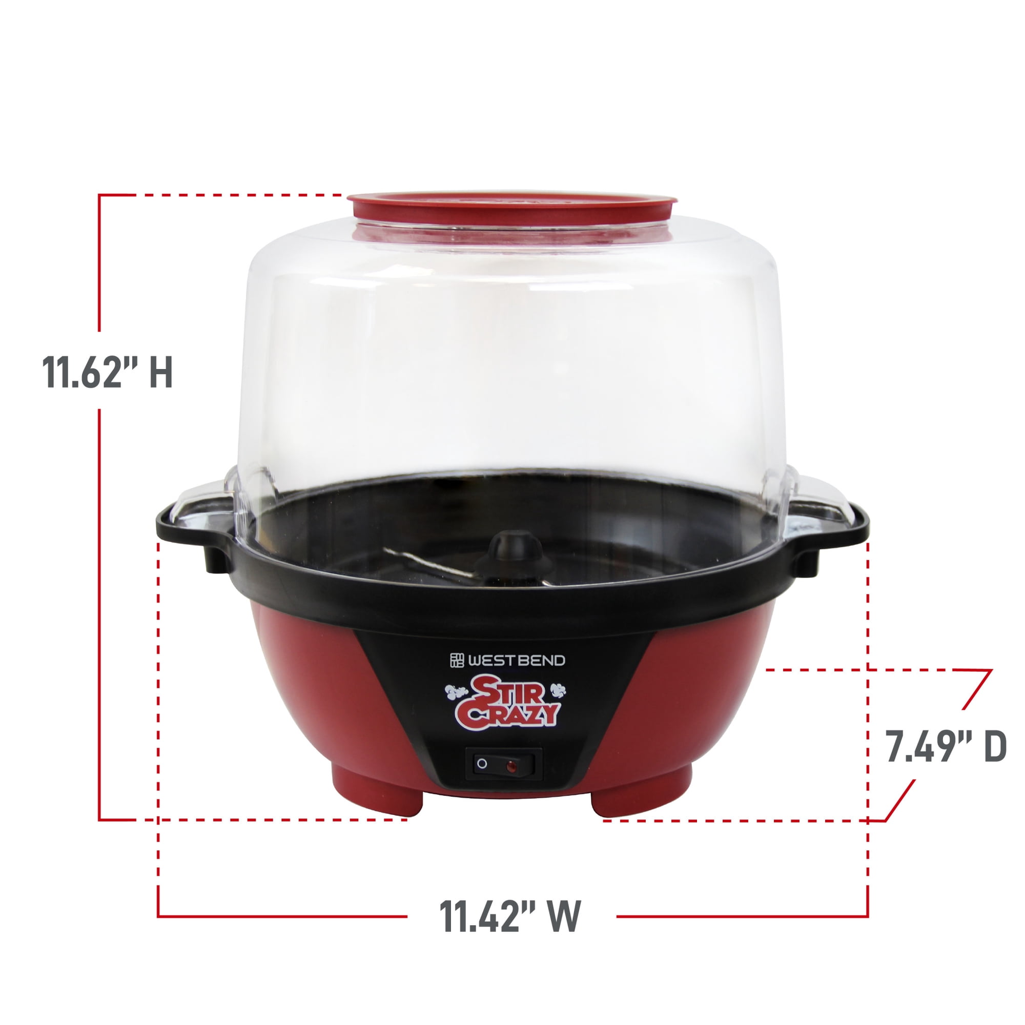 West Bend Stir Crazy Hot Oil Popcorn Popper, Popcorn Maker Machine, 6-Quart, Red