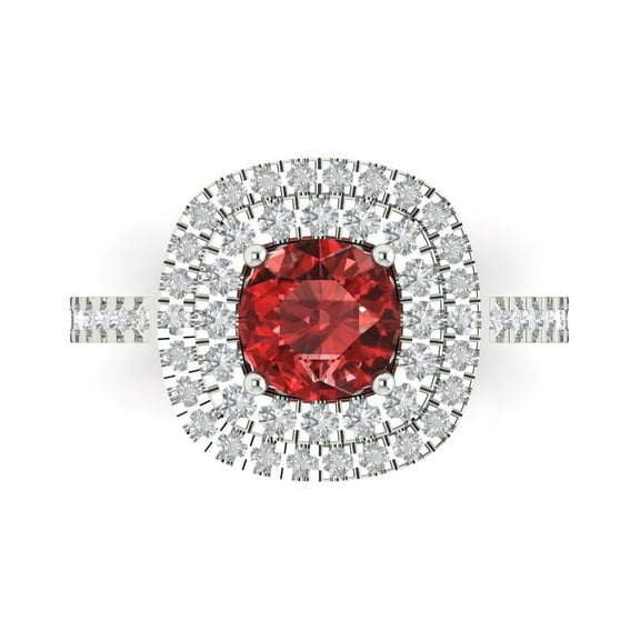 Solitaire with Accents Engagement Ring for Women - 1.615ct Natural Garnet in 18K White Gold Promise Ring