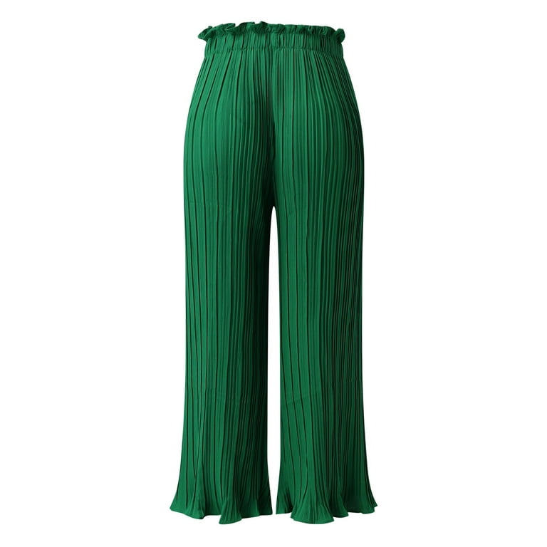 UHUYA Womens Wide Leg Pants Suede Elastic Waist High Waist Color Blocking  Sagging Loose Trousers Green 3XL US:14 