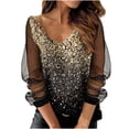 thumbnail image 2 of Summer Savings Clearance 2023! Loopsun T shirts for Women Blouses for Women, Women Print Mesh Long Sleeve V-neck Blouse Pullover Tunic Tops Shirt Orange E, 2 of 5